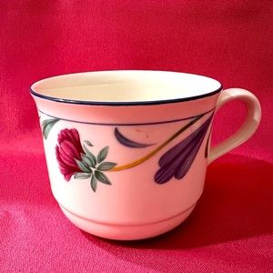 6 Lenox Flat Coffee Tea Cups Poppies On Blue set of (6) pieces.